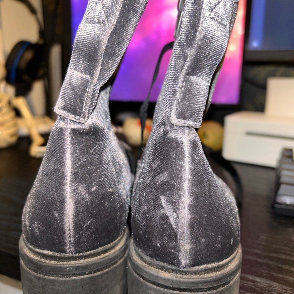 Mossimo Supply Co. Shimmering Silver velvet Combat Boots - Picture 3 of 4